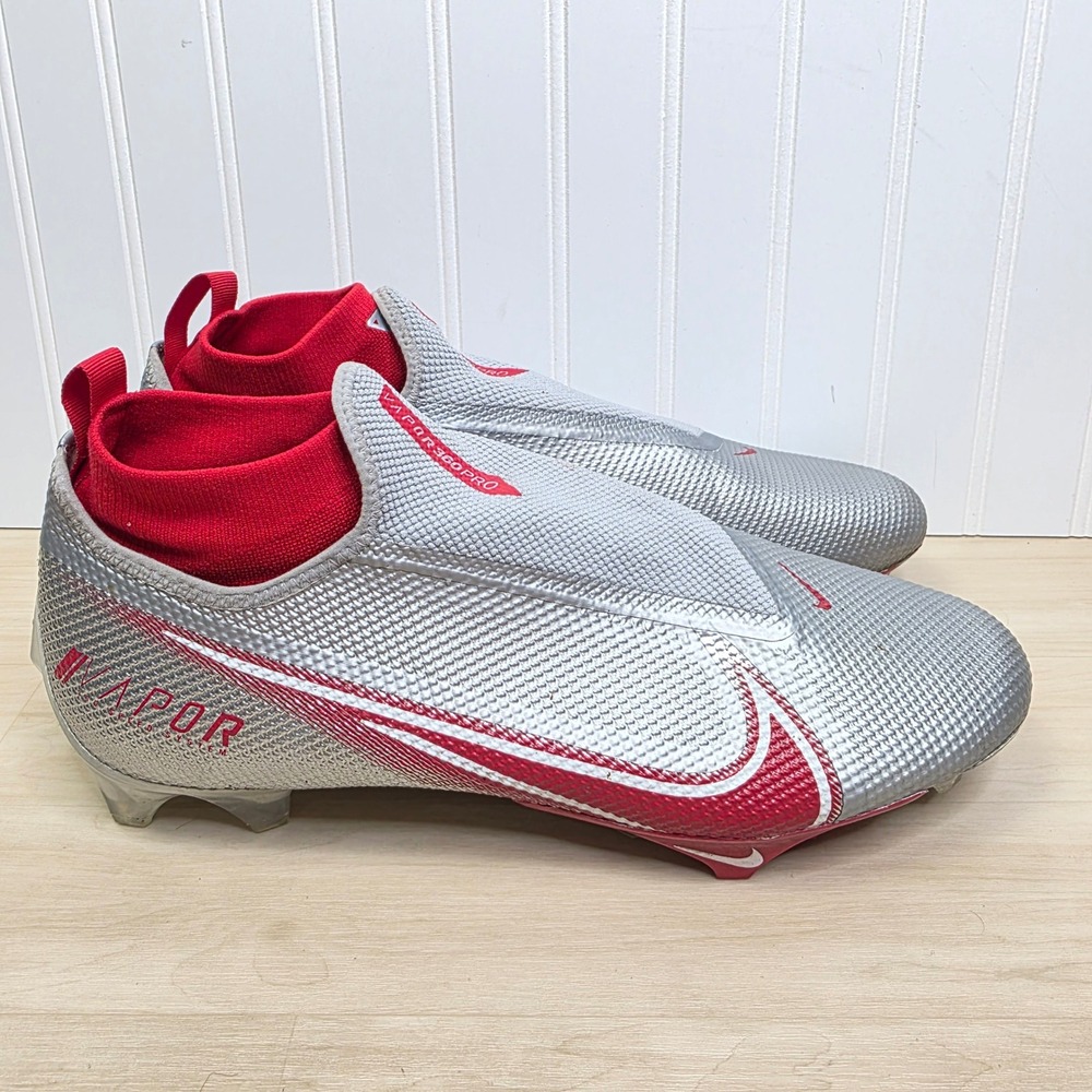 Nike Vapor Edge Pro 360 Football Cleats Metallic Silver Red AO8277-001 Mens 15